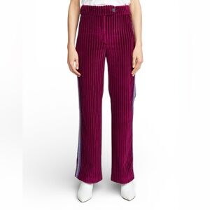Mira Mikati Velvet Wine Cord Wide High Rise Embroidered Stripe Pants 4